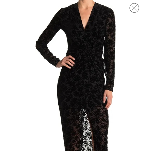 NWT Veronica Beard Velvet V Neck Plunging Lace Floral Print Slit Maxi Dress Gown - Picture 4 of 12